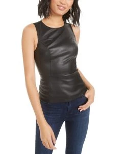 Bar III Faux-Leather Peplum Top, Created For Macy's