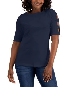 Karen Scott Cotton Cutout-Sleeve Top, Created For Macy's