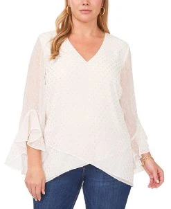 Vince Camuto Plus Size Textured Flutter-Sleeve Top