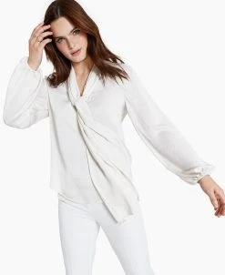Bar III Women's Tie Neck Cinched Sleeve Blouse, Created For Macy's