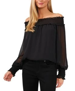 CeCe Smocked Off-The-Shoulder Top