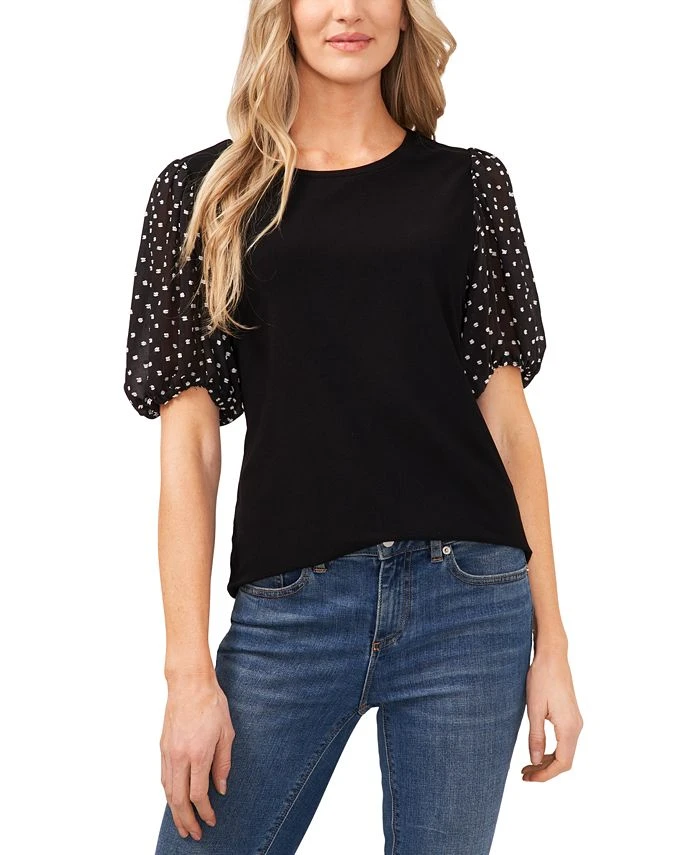 CeCe Lip-Dot Sleeve Top