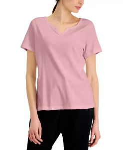 Karen Scott Cotton Split-Neck Top, Created For Macy's