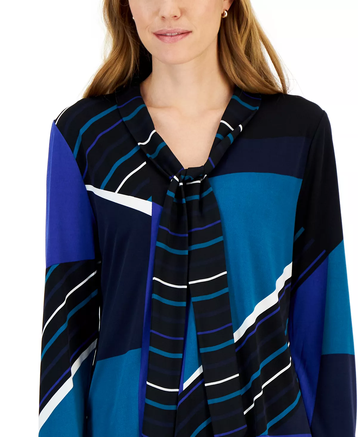 Charter Club Olorblock Tie Neck Blouse, Created For Macy's - Image 3