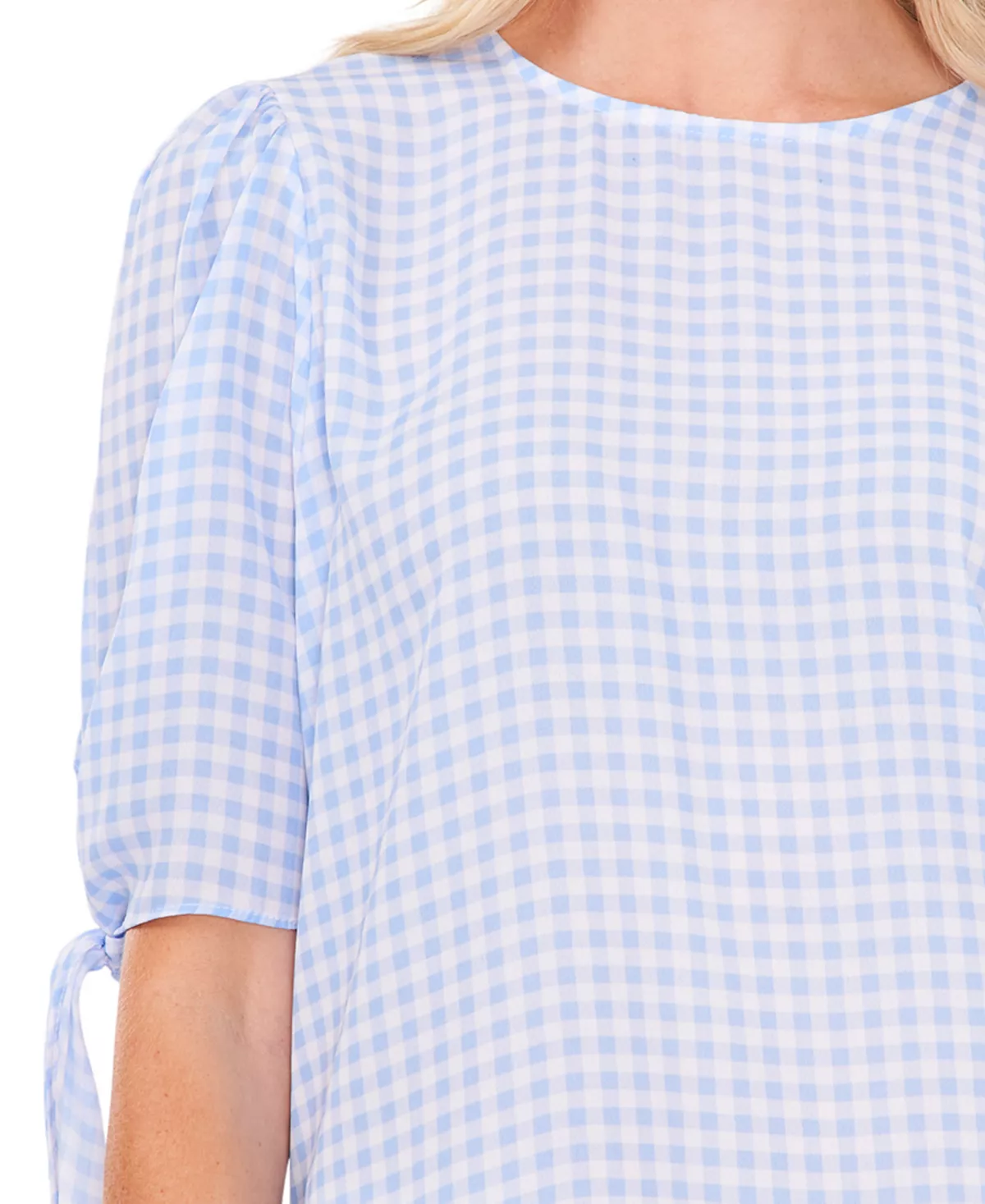 CeCe Women's Gingham Tie-Sleeve Blouse - Image 3
