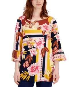 JM Collection Women's Printed Bell-Sleeve Top, Created For Macy's