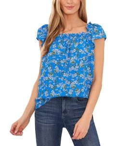CeCe Women's Ruffled Square-Neckline Floral Top