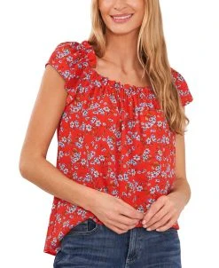 CeCe Women's Ruffled Square-Neckline Floral Top