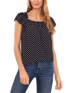 CeCe Women's Ruffled-Neckline Floral-Print Top