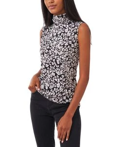 CeCe Women's Sleeveless Printed Turtleneck Top