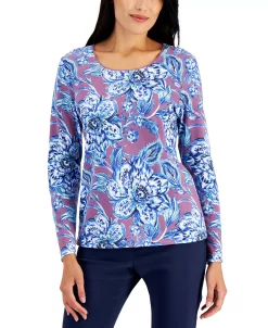 Karen Scott Women's Folk Floral Printed Top, Created For Macy's