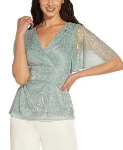 Adrianna Papell Women's Metallic Printed Flutter-Sleeve Top