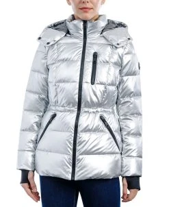 Michael Kors Women's Hooded Metallic Puffer Coat