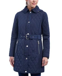 Michael Kors Women's Hooded Quilted Belted Jacket, Created For Macy's