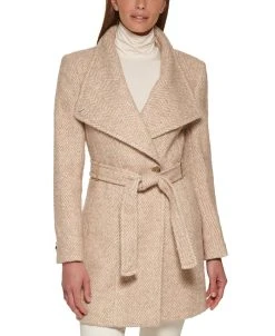 Calvin Klein Women's Asymmetrical Belted Wrap Coat, Created For Macy's