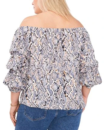 Vince Camuto Plus Size Snake-Print Off-The-Shoulder Balloon-Sleeve Blouse - Image 2