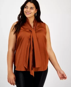 Bar III Plus Size Sleeveless Bow-Tie Blouse, Created For Macy's
