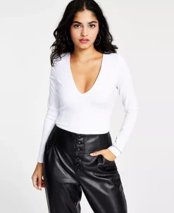 Bar III Women's Plunging V-Neck Compression Thong Bodysuit, Created For Macy's