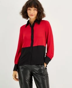 Bar III Women's Colorblocked Button-Up Blouse, Created For Macy's