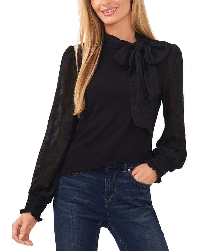 CeCe Women's Floral-Jacquard Long-Sleeve Knit Top