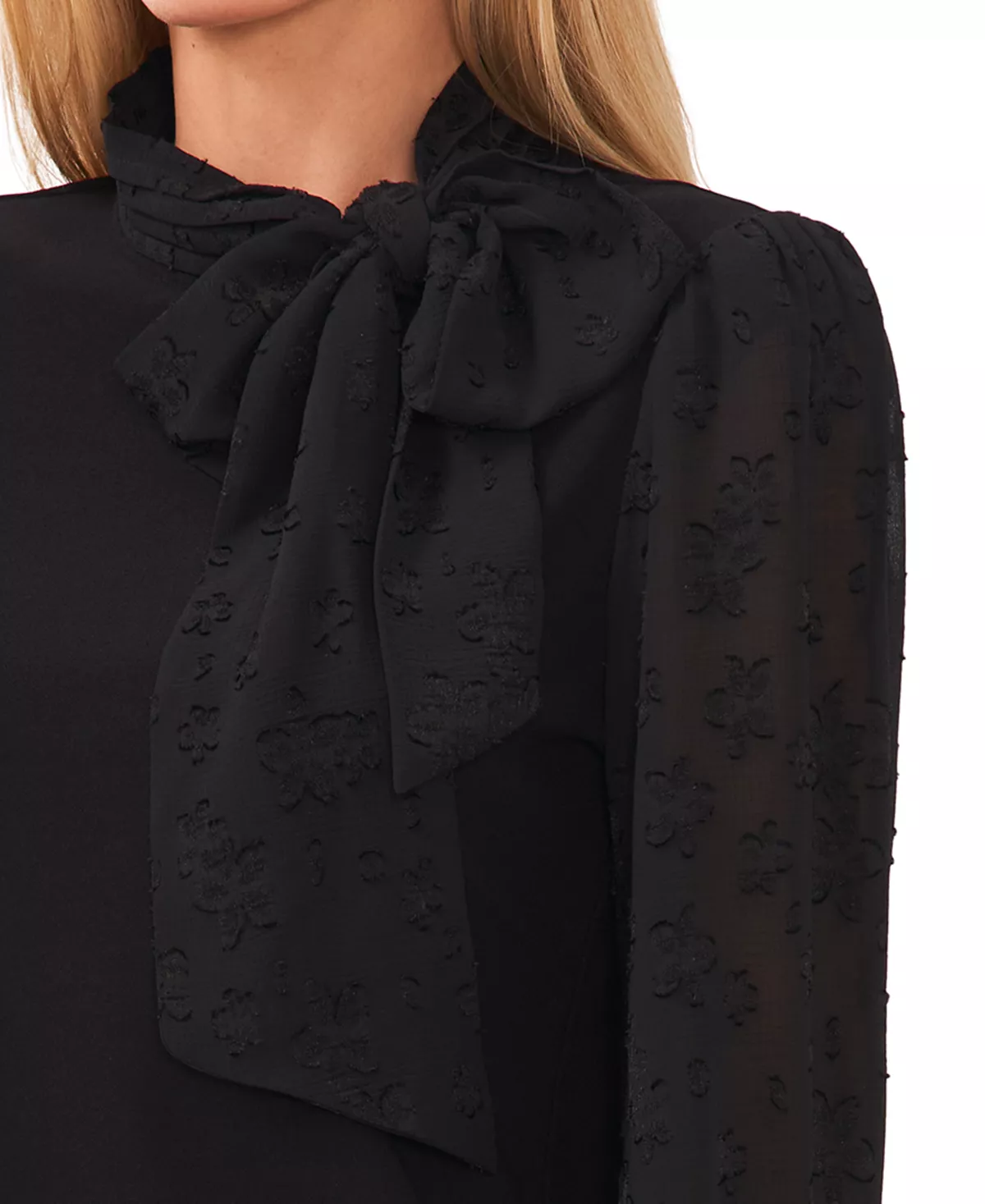 CeCe Women's Floral-Jacquard Long-Sleeve Knit Top - Image 3