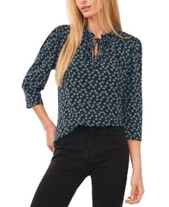 CeCe Women's Printed Split-Neck Top