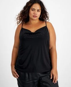 Bar III Plus Size Embellished Drape-Neck Camisole Top, Created For Macy's