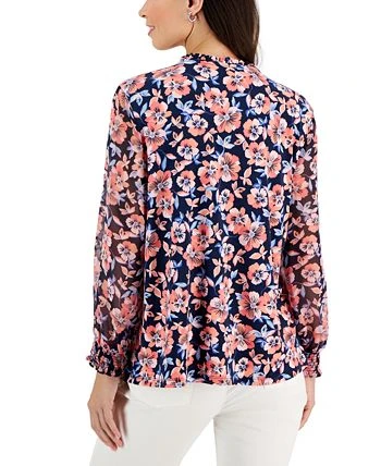 Charter Club Women's Floral Split-Neck Top, Created For Macy's - Image 2