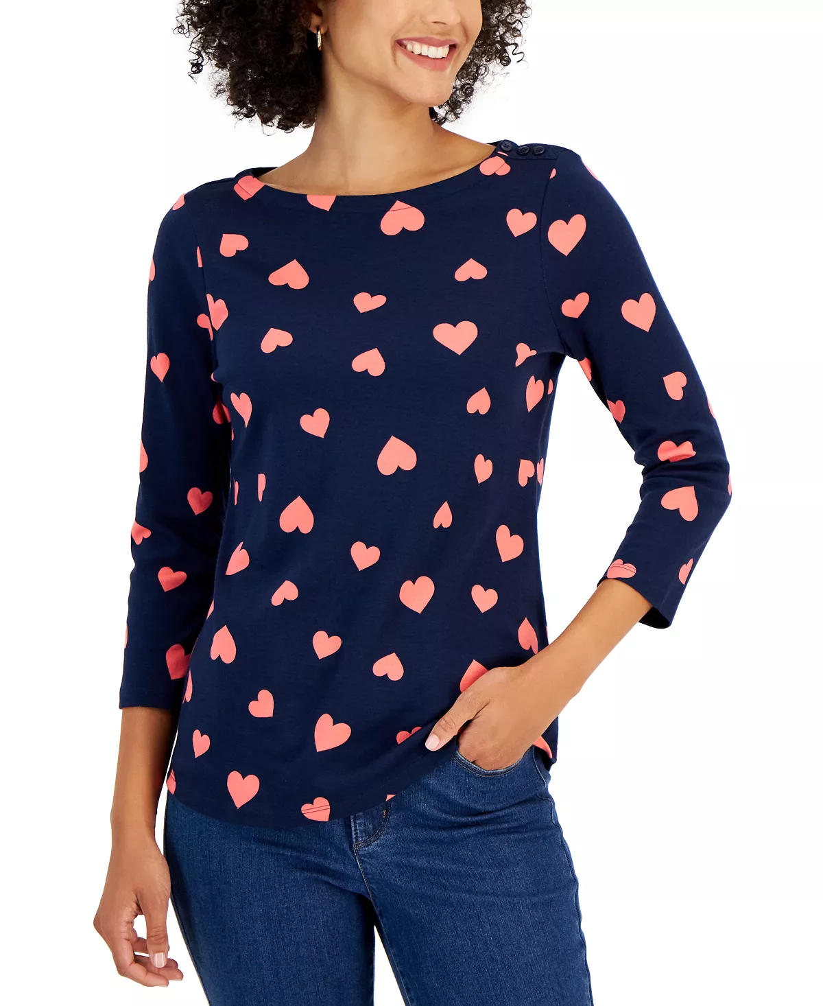 Charter Club Women's Cotton Heart Boat-Neck Top, Created For Macy's