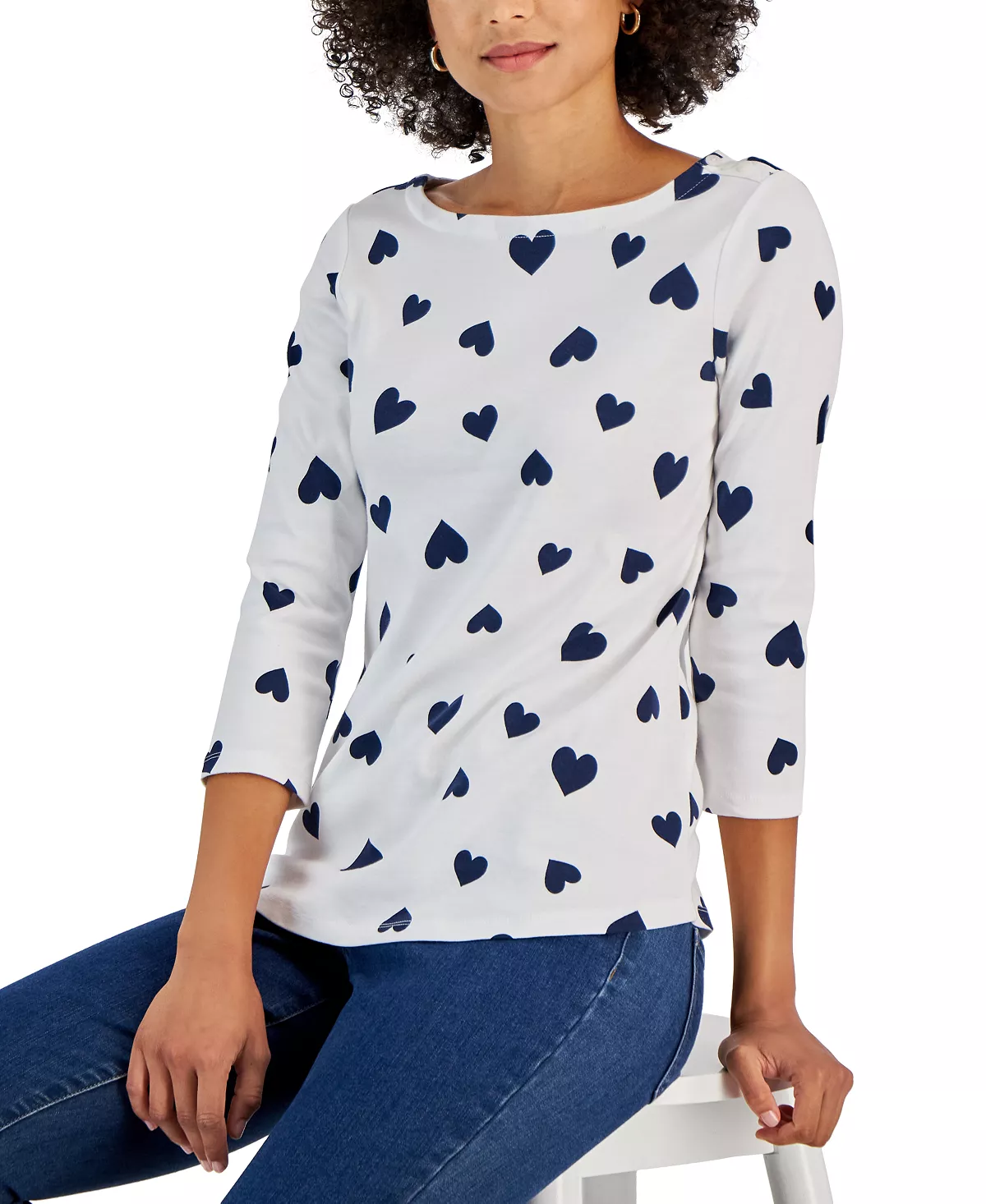 Charter Club Women's Cotton Heart Boat-Neck Top, Created For Macy's - Image 2
