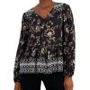 Style & Co Women's Printed V-Neck Peasant Top, Created For Macy's