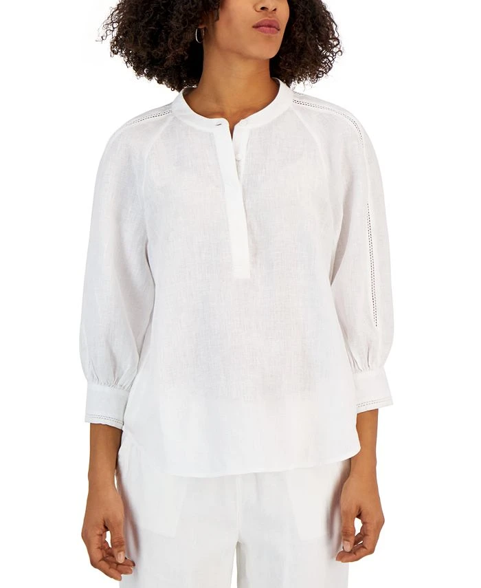 Charter Club Women's Linen 3/4-Sleeve Top, Created For Macy's