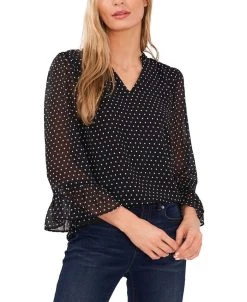 CeCe Women's Ruffled V-neck Polka Dot Blouse