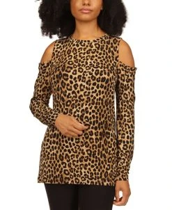Michael Kors Women's Cheetah-Print Cold-Shoulder Top