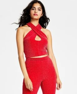 Bar III Women's Caviar Sparkling Halter-Neck Keyhole Tank Top, Created For Macy's