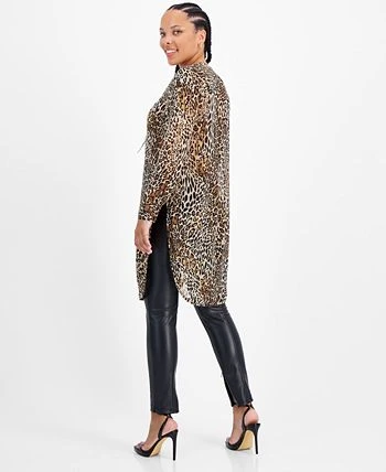 Bar III Women's Printed Button-Down Chiffon Tunic Blouse, Created For Macy's - Image 2