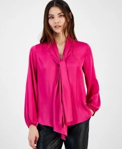 Bar III Women's Bow-Tie Long-Sleeve Blouse, Created For Macy's