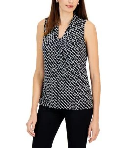 Kasper Women's Sleeveless Printed Twist-Front Blouse