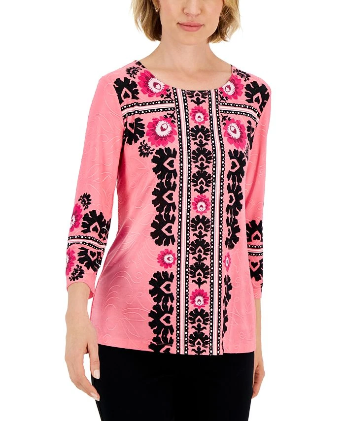JM Collection Women's Gardenia Mosaico Printed Jacquard Top, Created For Macy's