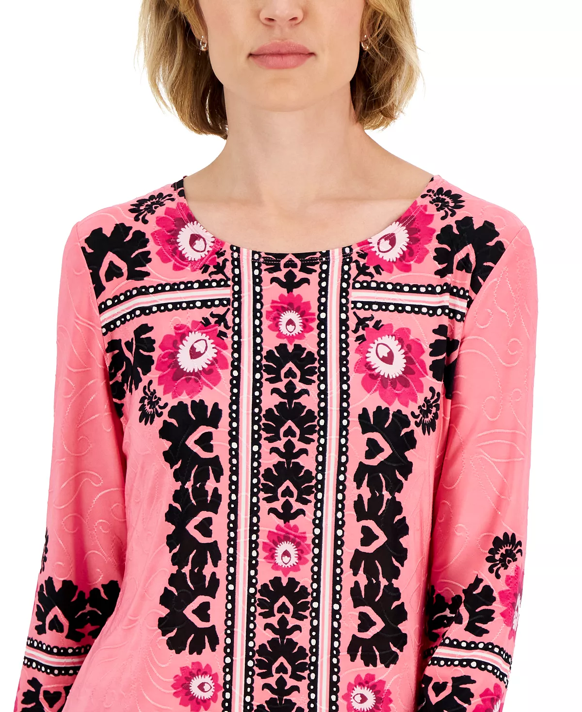 JM Collection Women's Gardenia Mosaico Printed Jacquard Top, Created For Macy's - Image 3