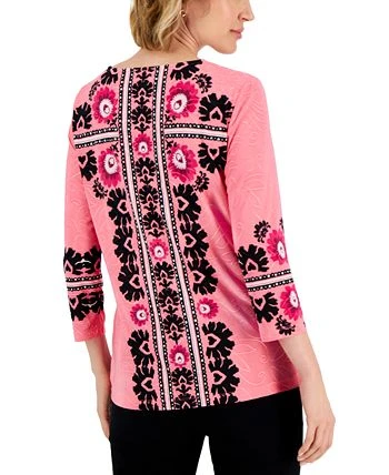 JM Collection Women's Gardenia Mosaico Printed Jacquard Top, Created For Macy's - Image 2