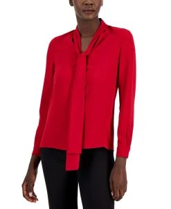 Anne Klein Women's Tie-Neck Long-Sleeve Cuffed Blouse
