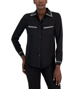 Anne Klein Women's Contrast-Trim Button-Front Top