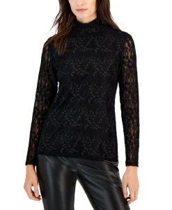 Anne Klein Women's Textured-Lace Zip-Back Mock-Neck