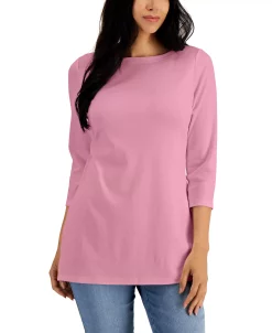 Karen Scott Boat-Neck 3/4-Sleeve Top, Created For Macy's