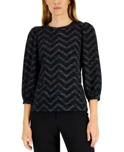 Anne Klein Women's Chevron-Texture Balloon-Sleeve Top
