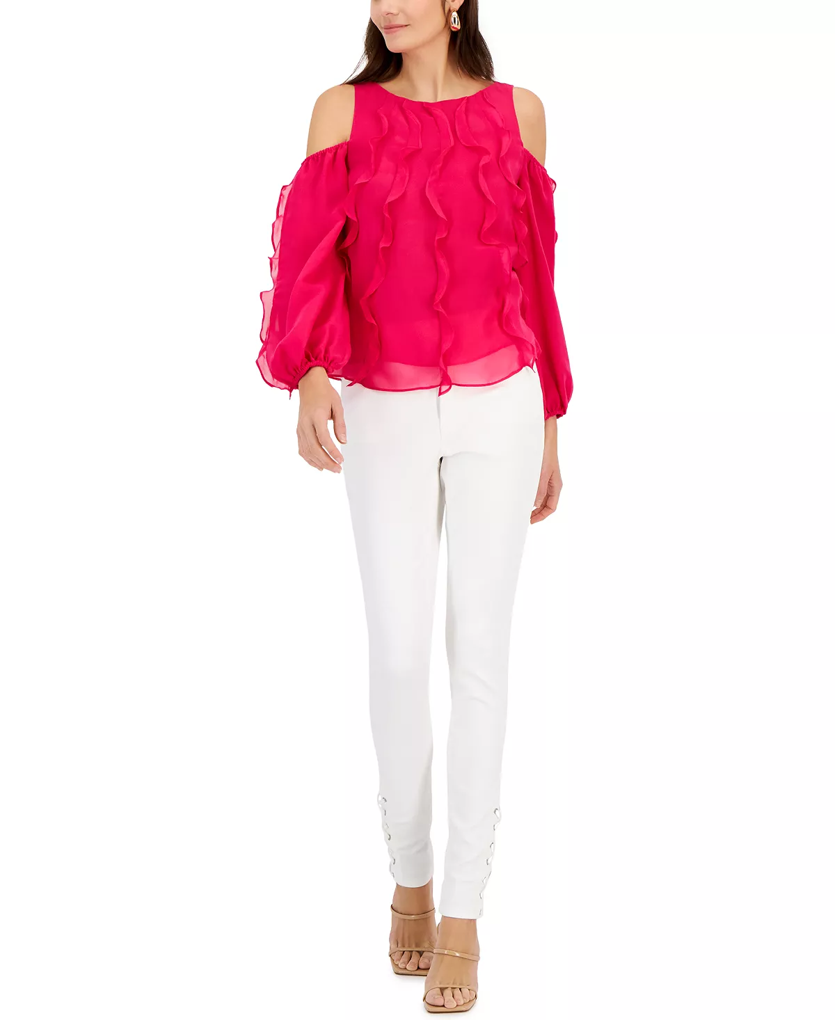 INC International Concepts Women's Ruffled Cold-Shoulder Top, Created For Macy's - Image 3