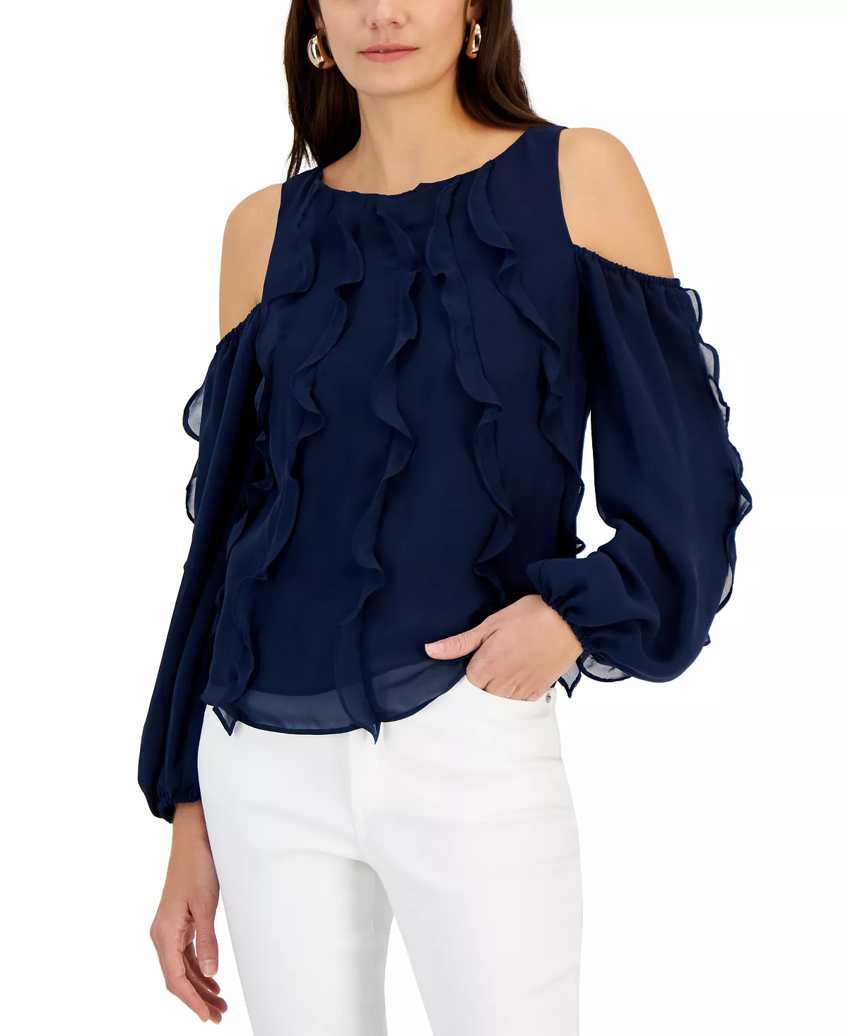 INC International Concepts Women's Ruffled Cold-Shoulder Top, Created For Macy's - Image 4