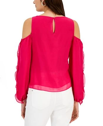 INC International Concepts Women's Ruffled Cold-Shoulder Top, Created For Macy's - Image 2