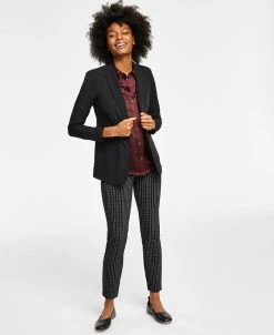 Alfani Shawl-Collar Blazer, Satin Utility Top & Plaid Tummy-Control Pull-On Pants, Created For Macy's